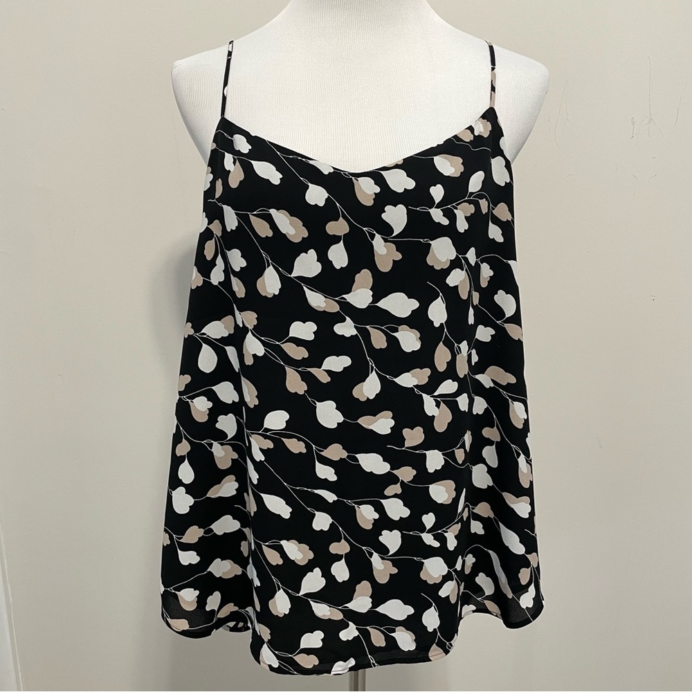 NWOT LOFT Women's Floral Spaghetti Strap Racerback Top Black, Cream & Tan Size L